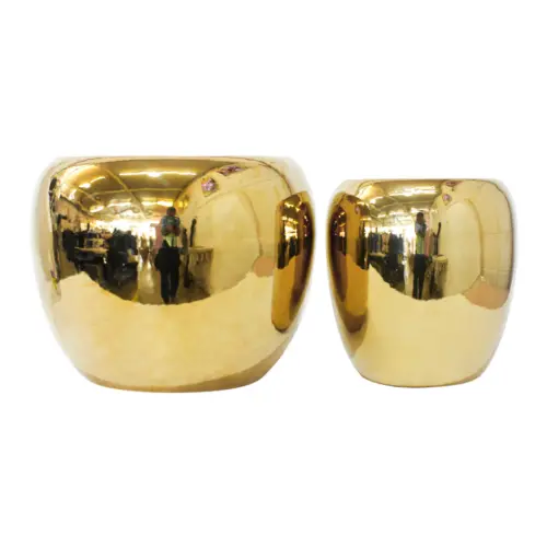 Juego de 2 macetas diseño dorado brillante tipo espejo de 48x48x39.5/31x31x35cm