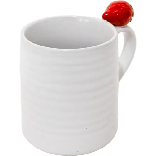 Taza de porcelana blanca con fresa de 12.8×9.6×11.6cm