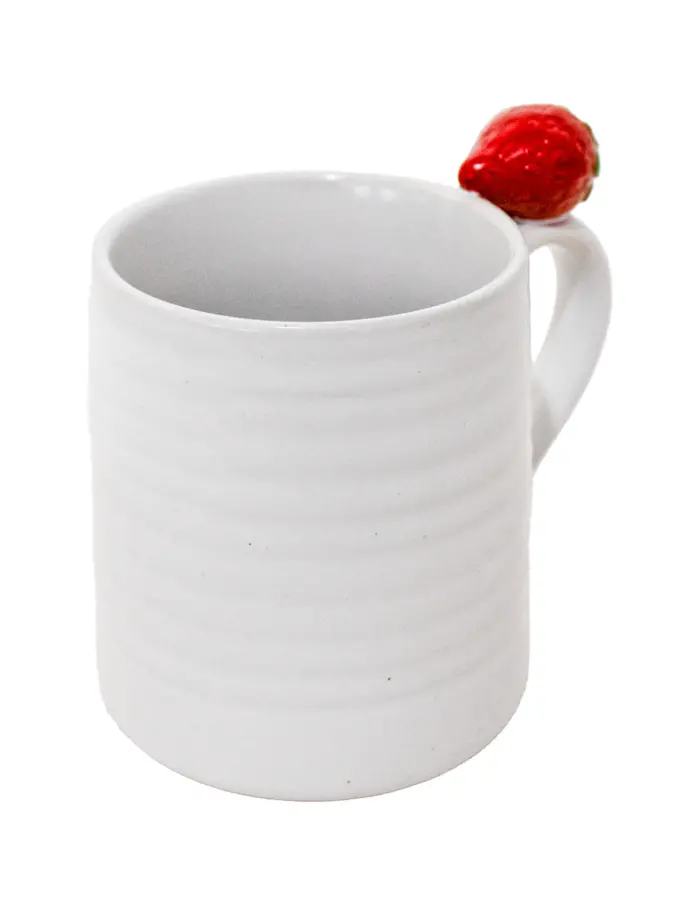 Taza de porcelana blanca con fresa de 12.8x9.6x11.6cm - Image 2