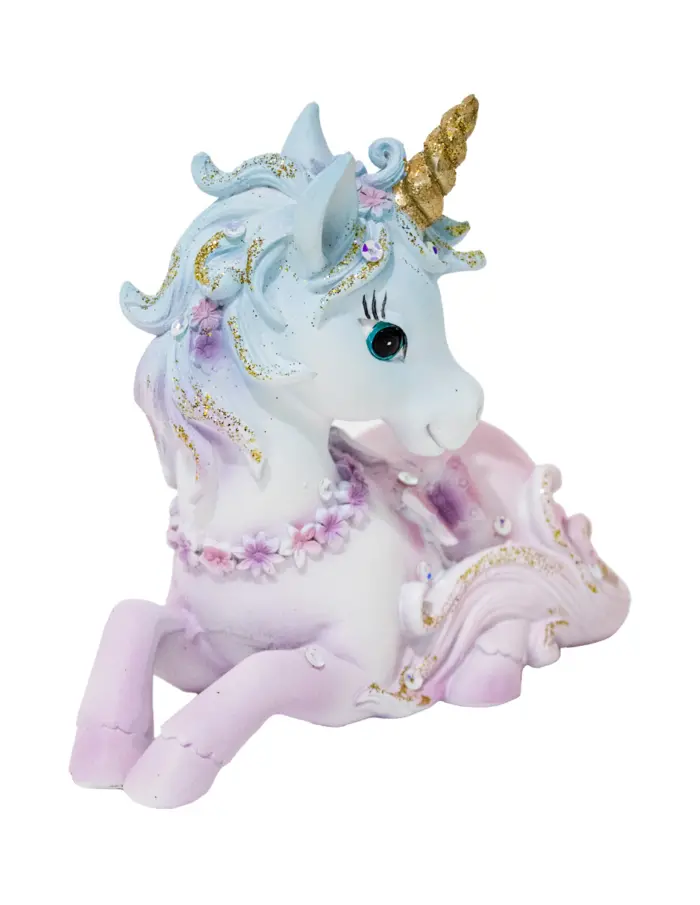 Unicornio de resina echado rosa de 15.5x8x14cm - Image 2
