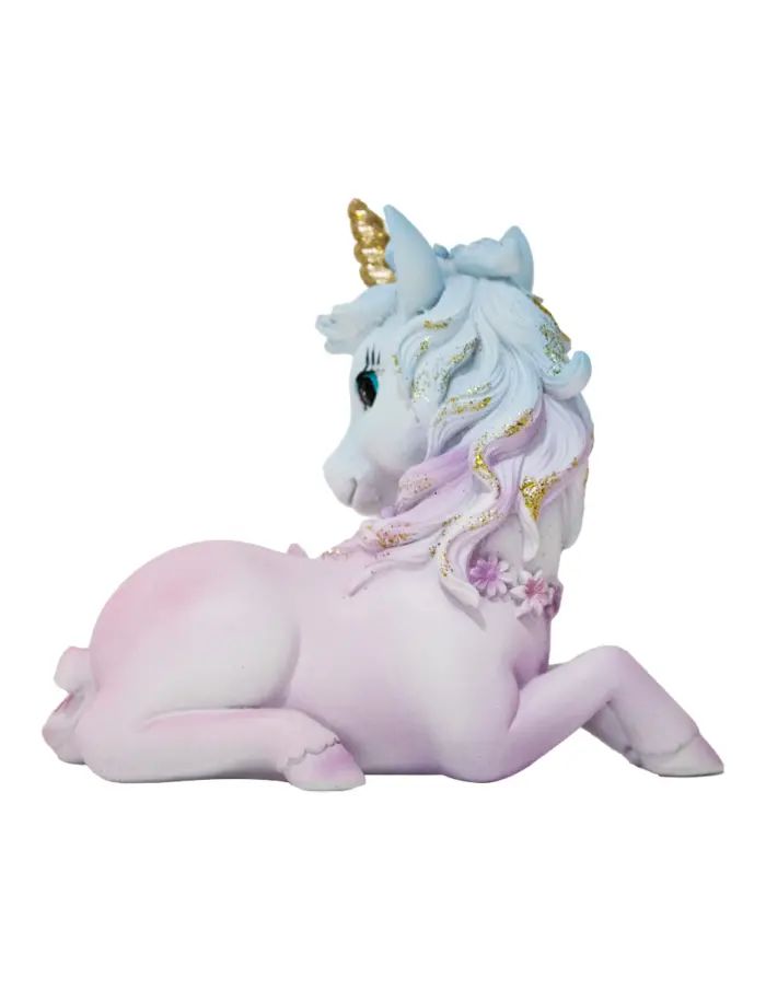 Unicornio de resina echado rosa de 15.5x8x14cm - Image 3