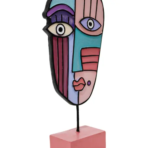 Escultura de rostro de mujer abstracto de resina de 18x7x37cm