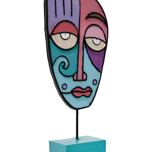 Escultura de rostro de mujer abstracto de resina de 17.5x7x38.5cm
