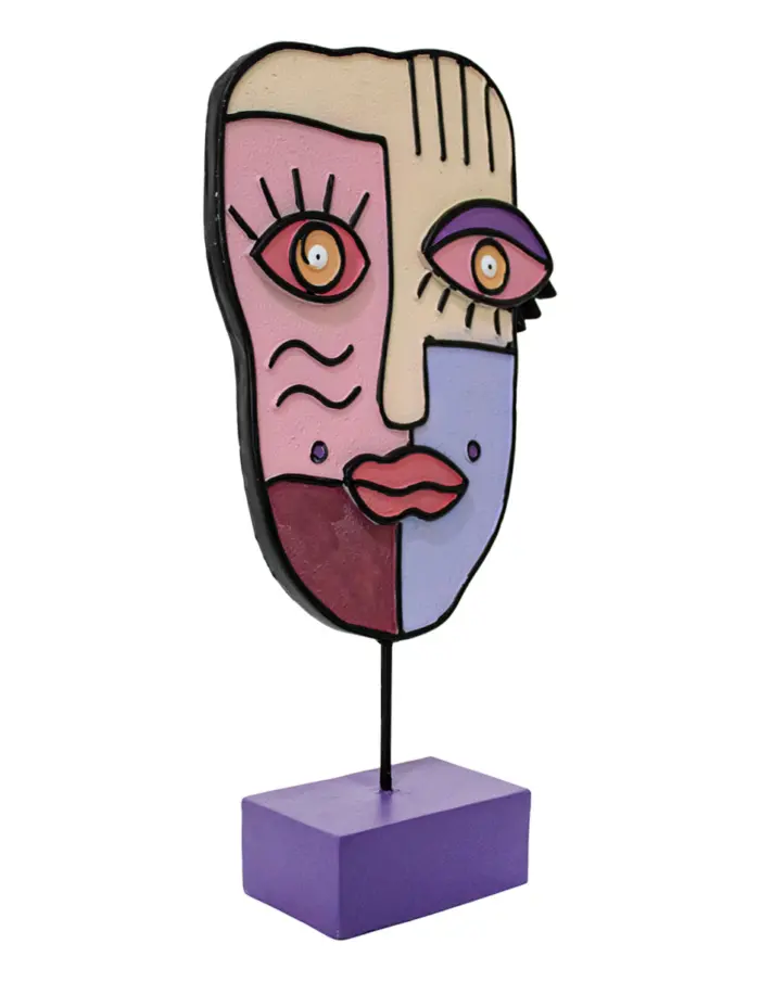 Escultura de rostro de mujer abstracto de resina con base morada de 20.5x7x37.5cm - Image 2
