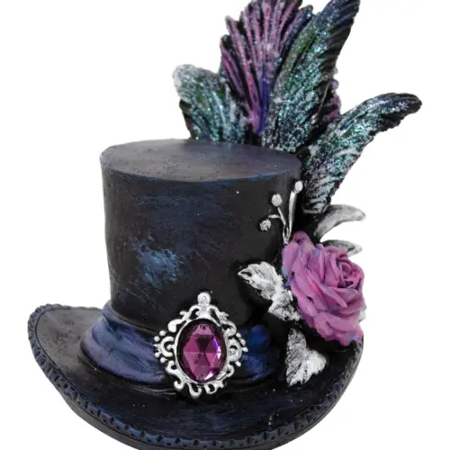 Sombrero con flores y plumas de resina de 12.5x11x13cm