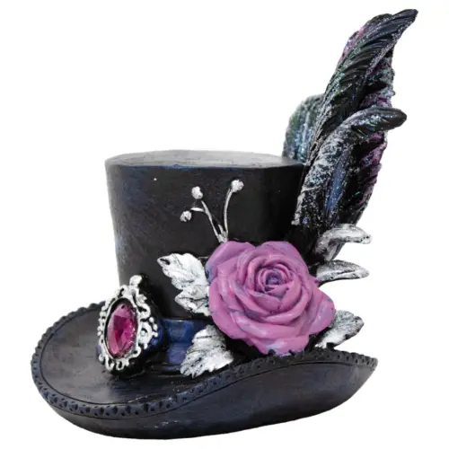Sombrero con flores y plumas de resina de 12.5x11x13cm