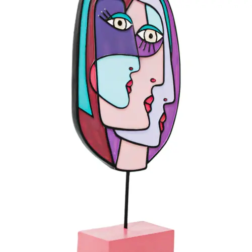 Escultura de rostros de mujer abstractos de resina de 17.5x7x38cm