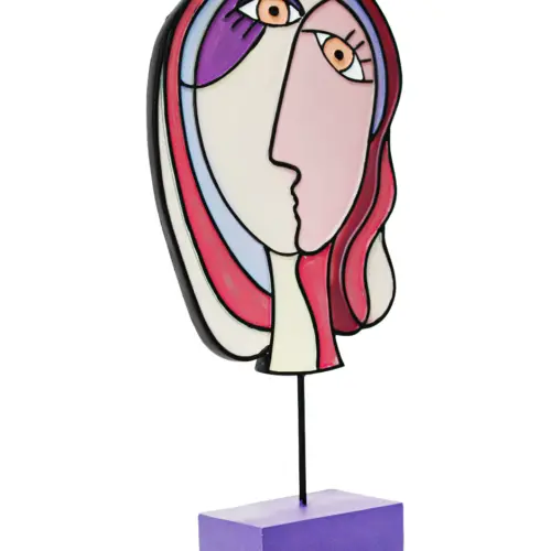Escultura de rostro de mujer abstracto de resina de 18.5x7x39cm