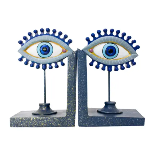 Juego de porta libros de resina diseño ojos turcos azules de 25x10x19cm