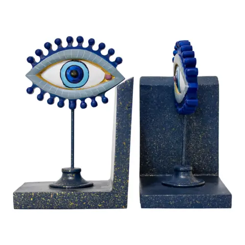 Juego de porta libros de resina diseño ojos turcos azules de 25x10x19cm