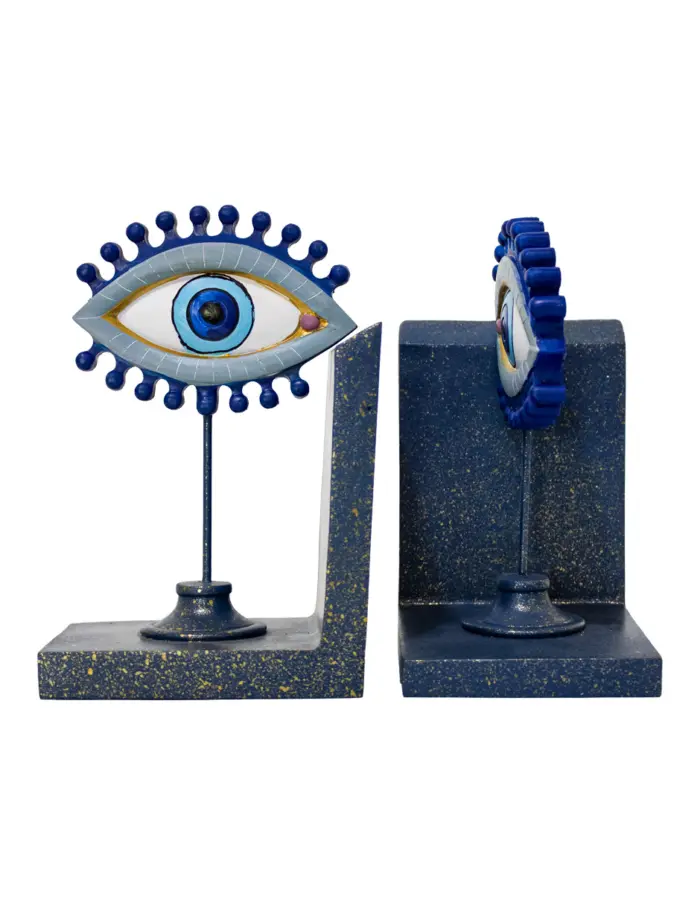 Juego de porta libros de resina diseño ojos turcos azules de 25x10x19cm - Image 2