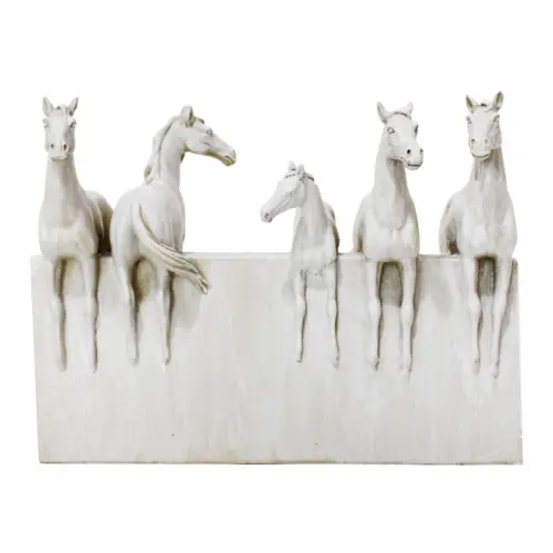 Escultura de caballos blancos de resina de 31x16x23cm