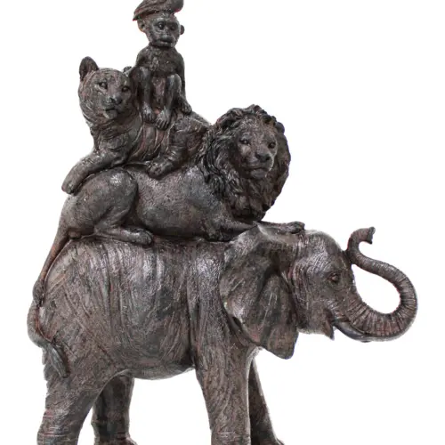 Elefante con animales cargando de resina de 22.5x10x30cm