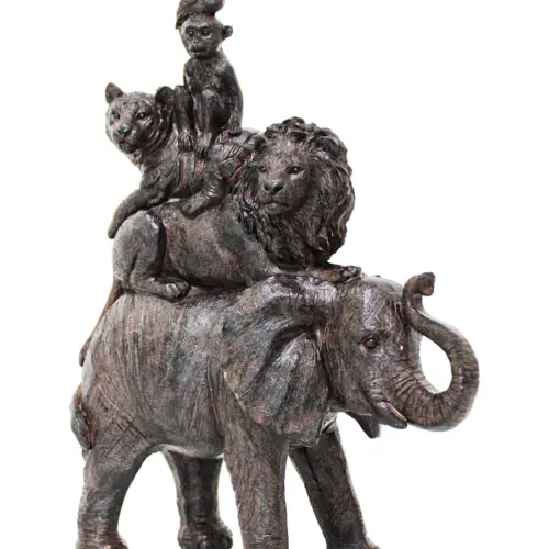Elefante con animales cargando de resina de 22.5x10x30cm