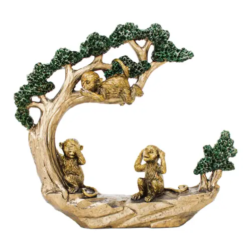 Escultura de chimpancés dorados con árboles de resina de 22.5x5x20cm
