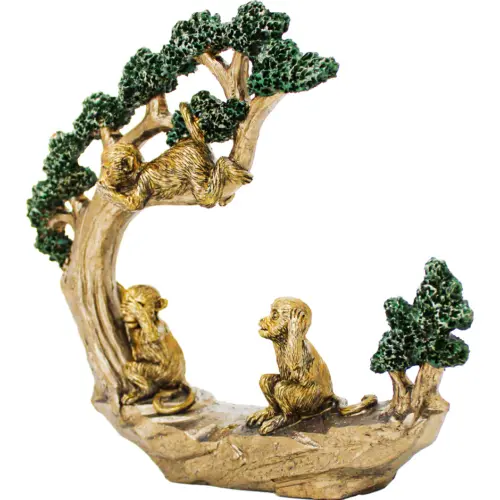 Escultura de chimpancés dorados con árboles de resina de 22.5x5x20cm