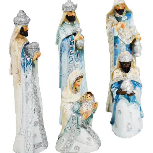 Nacimiento de 5 figuras de resina azul claro de 22x4x15.5cm
