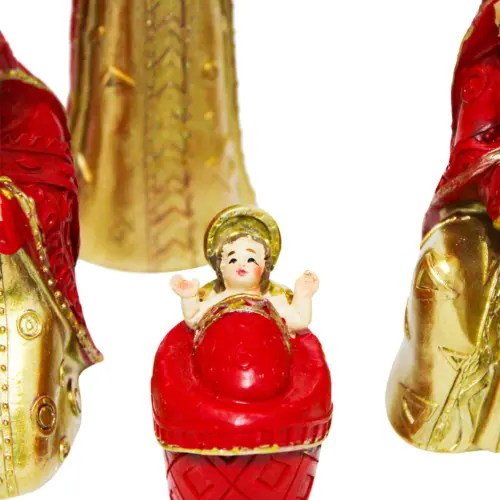 Nacimiento de 9 figuras de resina rojo con dorado de 16.20×1.2×19.20cm