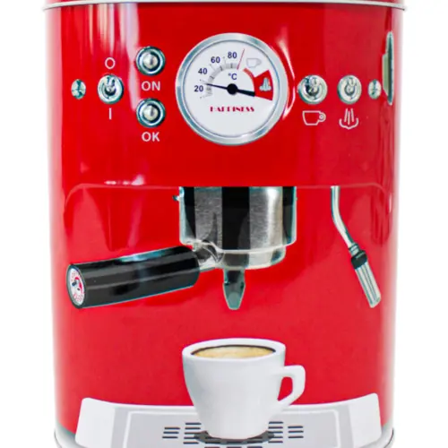 Caja de lámina c/tapa diseño Máquina de Café roja de 17.2×10.2×22.3cm