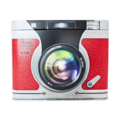 Caja de lámina con tapa diseño Cámara Fotográfica roja de 18.4×14.2×14.8cm