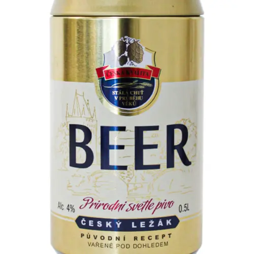 Alcancía de lámina diseño lata de cerveza dorada de 10.7×19.4cm