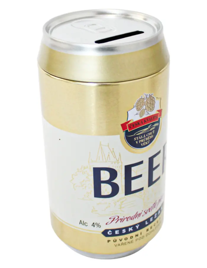 Alcancía de lámina diseño lata de cerveza dorada de 10.7x19.4cm - Image 2