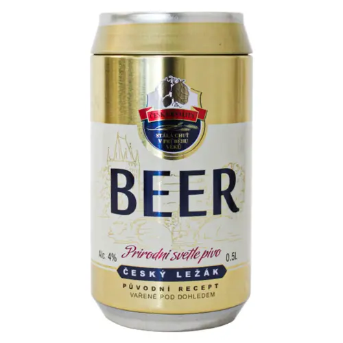 Alcancía de lámina diseño lata de cerveza dorada de 8.6×16.1cm