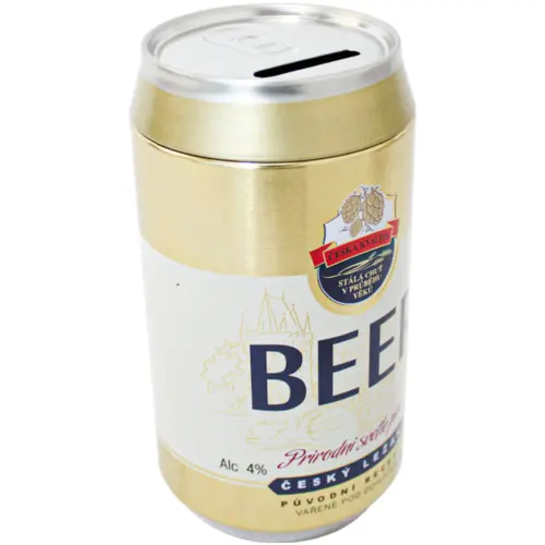 Alcancía de lámina diseño lata de cerveza dorada de 8.6×16.1cm