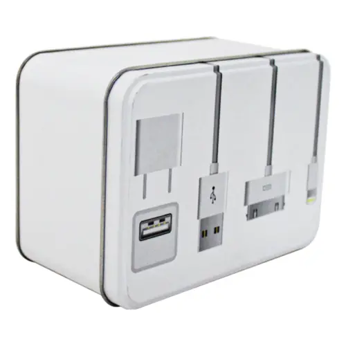 Caja de lámina blanca diseño cargadores para teléfono móvil de 14.1×10.1×7.3cm