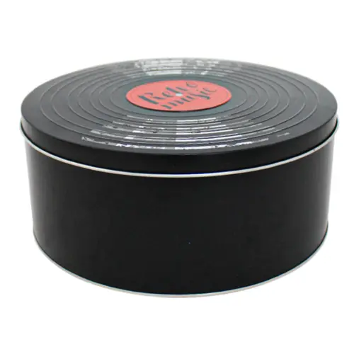 Caja de lámina redonda negra diseño disco de acetato de 24.7×10.8cm
