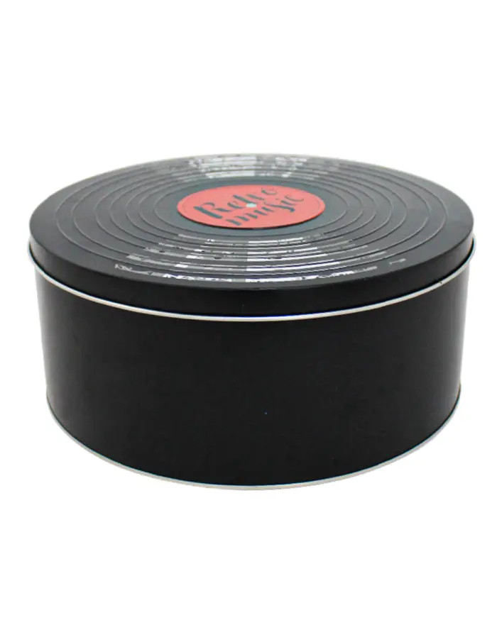 Caja de lámina redonda negra diseño disco de acetato de 24.7x10.8cm - Image 2