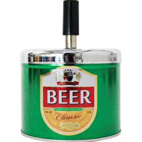 Cenicero de lámina con texto de cerveza verde de 9.2x12cm