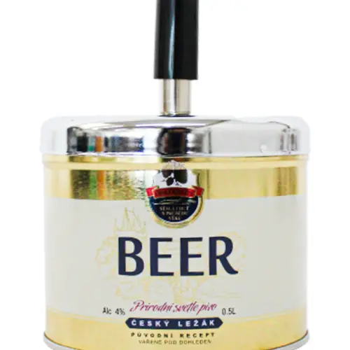 Cenicero de lámina con texto de cerveza amarilla de 9.2x12cm