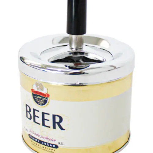 Cenicero de lámina con texto de cerveza amarilla de 9.2x12cm