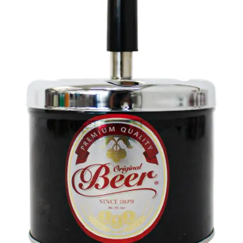 Cenicero de lámina con texto de cerveza negro de 9.2x12cm