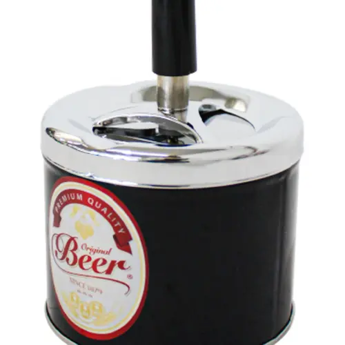 Cenicero de lámina con texto de cerveza negro de 9.2x12cm