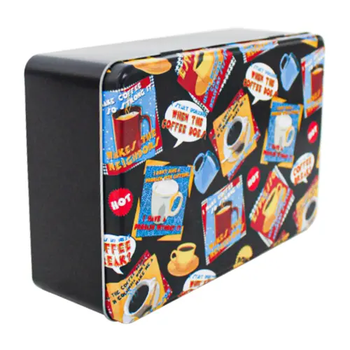 Caja de lámina rectangular diseño textos de café de 20x13x6.8cm