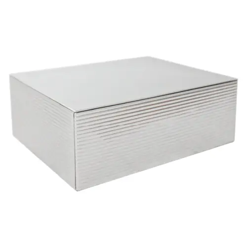 Caja de lámina rectangular plateada diseño rayas de 24×19.3×8.8cm
