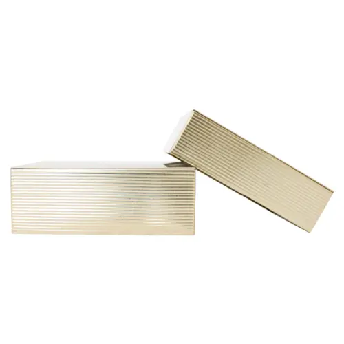 Juego de 2 cajas rectangulares de lamina a rayas dorada de 17/6.4×24/22×8.8×6.4cm