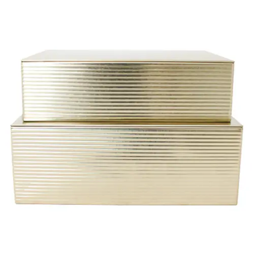 Juego de 2 cajas rectangulares de lamina a rayas dorada de 17/6.4×24/22×8.8×6.4cm