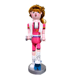 Muñeca de madera con traje de gimnasio y pesas de 36cm