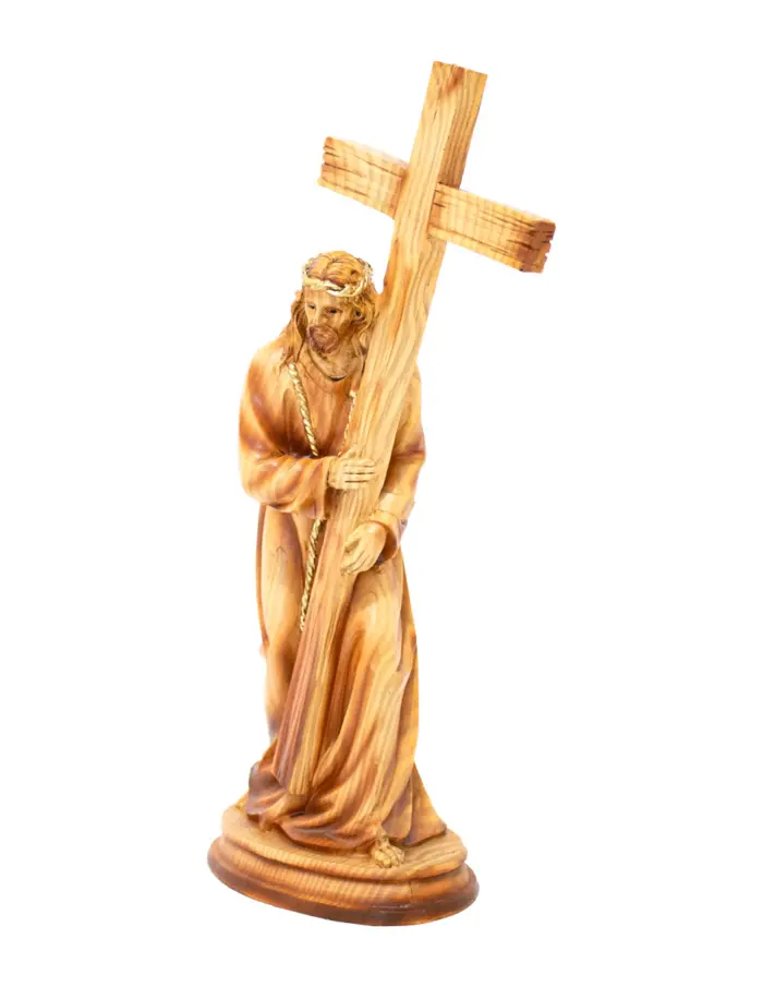 Jesus recargado en cruz de resina imitacion madera - Image 2