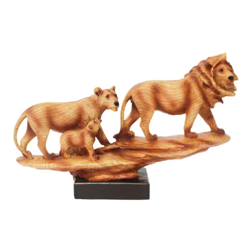 Familia de leones de resina imitacion madera