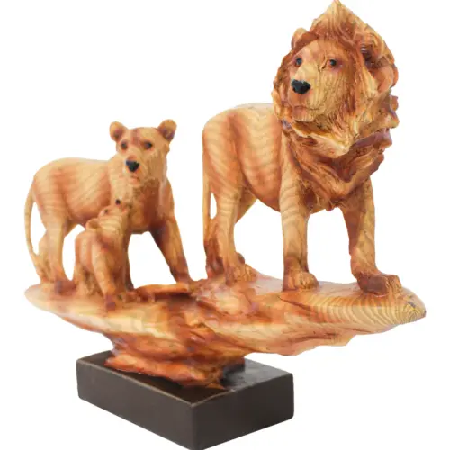 Familia de leones de resina imitacion madera