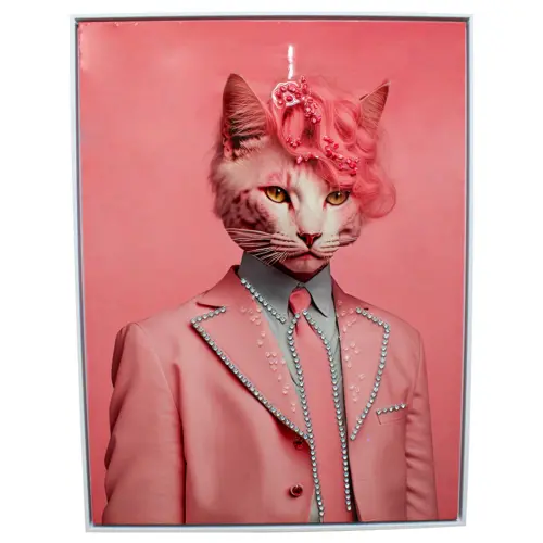 Cuadro diseño gata con traje rosa elegante