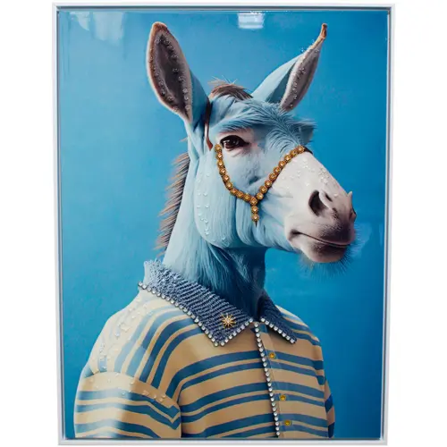 Cuadro diseño burro con playera elegante y fondo azul