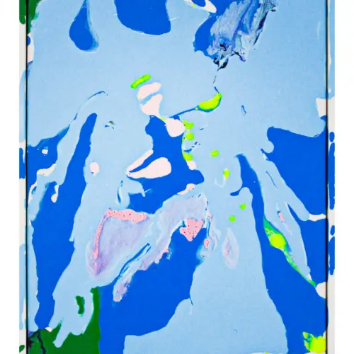 Cuadro diseño pintura azul con tonos fluorescentes de 30x40cm