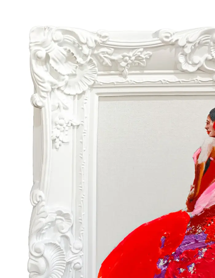 Cuadro con diseño de bailarina con vestido rojo y marco blanco de 60x70cm - Image 2