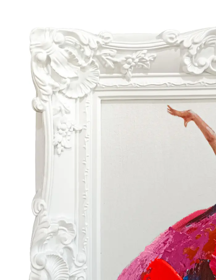 Cuadro con diseño de bailarina con vestido magenta y marco blanco de 60x70cm - Image 2