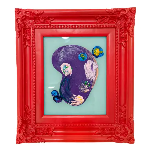 Cuadro con pintura de color morado y colores con marco rojo de 30x36cm